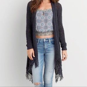 American Eagle Long Sleeve Fringe Cardigan